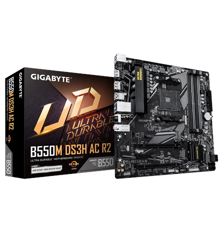 Gigabyte B550M DS3H AC R2 | Processor family AMD | Processor socket AM4 | DDR4 DIMM | Supported hard disk drive interfaces SATA,