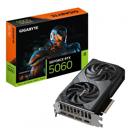 GIGABYTE GeForce RTX 5060 WINDFORCE OC 8G Graphics Card - 8GB GDDR7, 128bit, PCI-E 5.0, 2512 MHz Core Clock, 3 x DisplayPort, 1