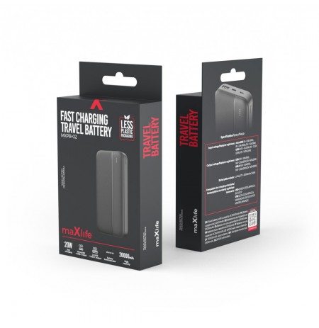 Power Bank 20000 mAh MXPB-02 PD QC 20W By Maxlife Black