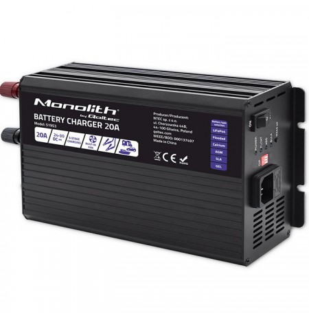Qoltec Smart Monolith Battery Charger for LiFePO4 AGM GEL SLA batteries | 20A | 24V