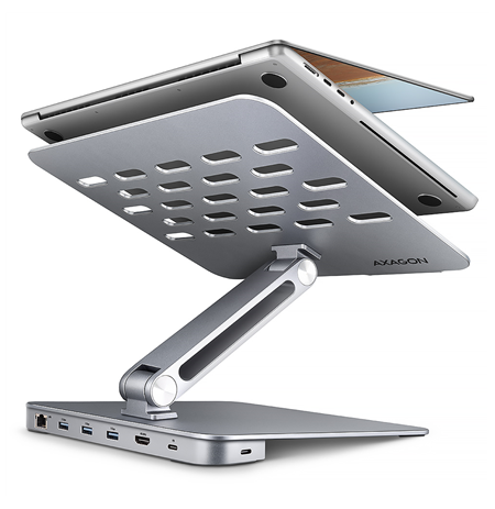 AXAGON Desk Mount | HMC-STND USB-C 5Gbps Stand and Hub 7in1 | Adjustable Height, Tilt | 10-16 " | Aluminum