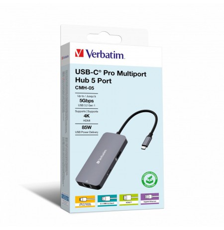 USB-C PRO Multiporthub Verbatim mit 5-AnschlĂĽssen retail