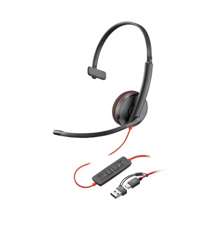 Poly Blackwire 3210 Monaural USB-C Black Headset +USB-C/A Adapter (Bulk)