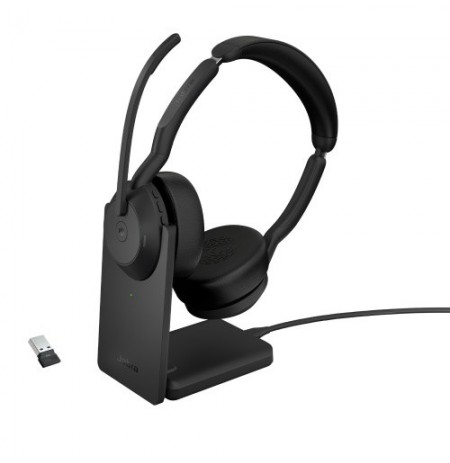 Jabra Evolve2 55 MS Stereo Link380a Belaidės ausinės Bluetooth USB-A, Charging Stand, Juoda