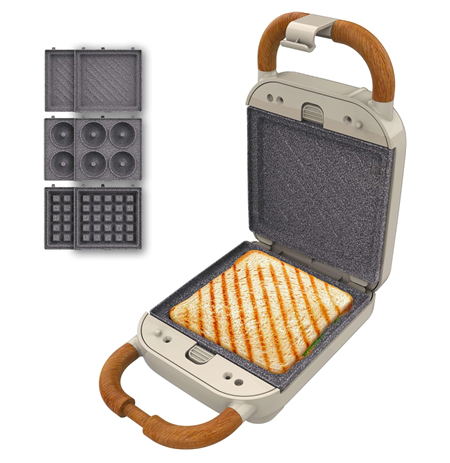 Cecotec Sandwich Maker | Rock'nToast Retro One Beige | 700 W | Number of plates 3 | Beige