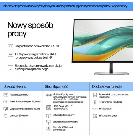 HP Series 5 Pro 23.8 inch FHD Monitor - 524pf PVC Free