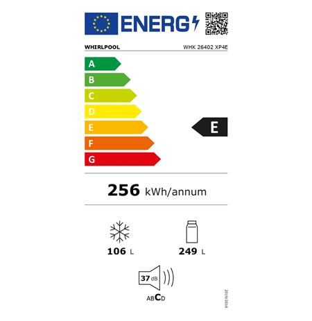 Whirlpool Refrigerator | WHK 26402 XP4E | Energy efficiency class E | Free standing | Combi | Height 203.5 cm | No Frost system 