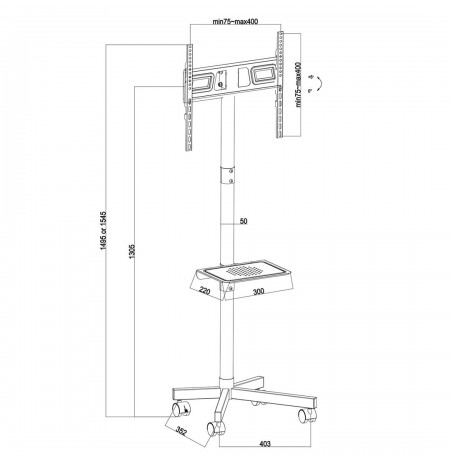 Maclean MC-949 TV Cart, Stand, Professional,32-55", on Casters, max. VESA 400x400, max. 25kg