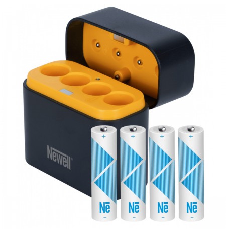 Newell Four-Channel Charger and 4 Li-ion AA Recheargable Batteries Set - 2200 mAh