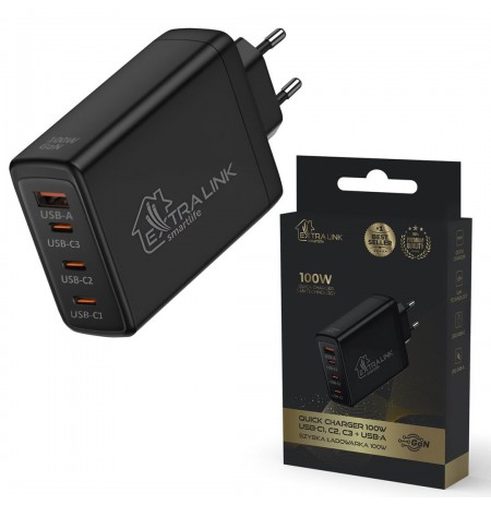 Extralink Smart Life Fast Charger 100W GaN | Charger | 3x USB-C, USB-A, CHARESL01