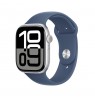 Apple Watch Series 10 GPS + Cellular 46mm Silver Aluminium Case with Denim Sport Band - S/M