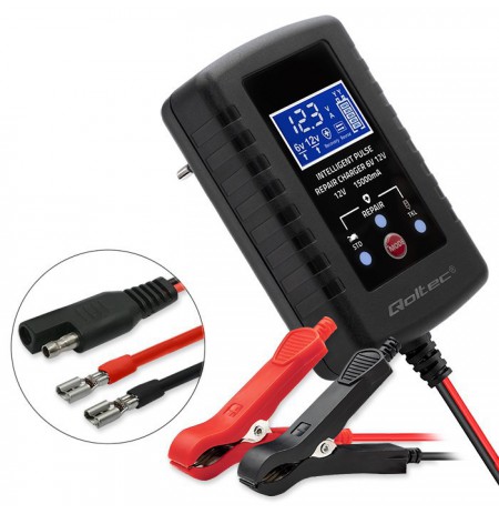 Qoltec 52426 Automatic charger for AGM GEL STD 6V/12V battery | 2A | Rectifier with repair function and LED display