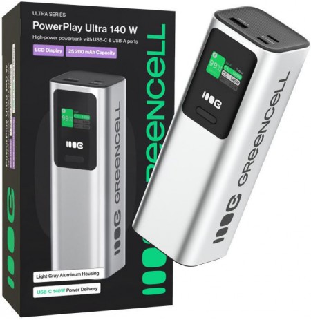 Powerbank GreenCell PowerPlay Ultra 25200mAh Fast Charging 140W 2x USB-C PD 1x USB-A