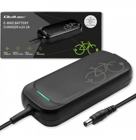 Qoltec Fast Charger for 36V Electric Scooter Bike | 42V | 2A | 5.5*2.5 | waterproof + power cable