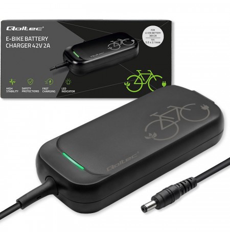 Qoltec Fast Charger for 36V Electric Scooter Bike | 42V | 2A | 5.5*2.1 | waterproof + power cable