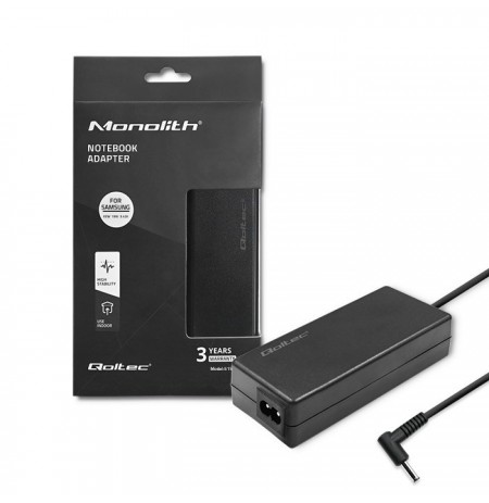 Qoltec Samsung PREMIUM 65W Laptop Power Adapter | 19V | 3.42A | 3.0*1.0