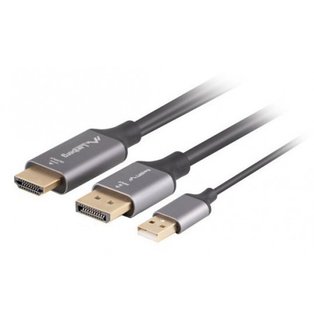 HDMI(M)-daugiau DISPLAYPORT(M) CABLE 1.8M 4K BLACK LANBERG