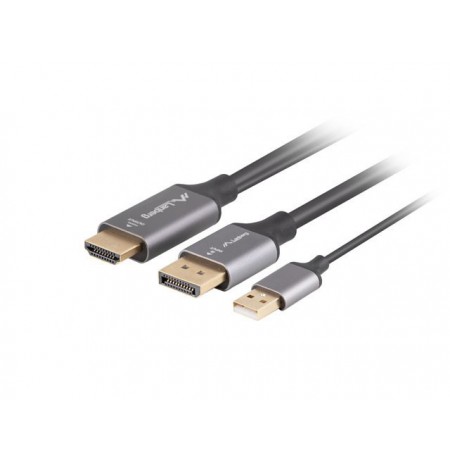 HDMI(M)-daugiau DISPLAYPORT(M) CABLE 1M 4K BLACK LANBERG