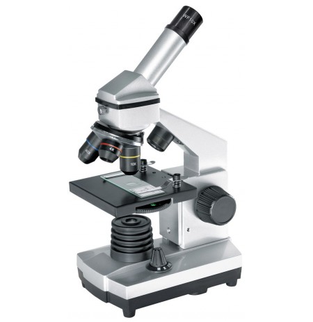 Magnification: 40x–1024x. Biological microscope with accessory kit and carrying case for storage and transport