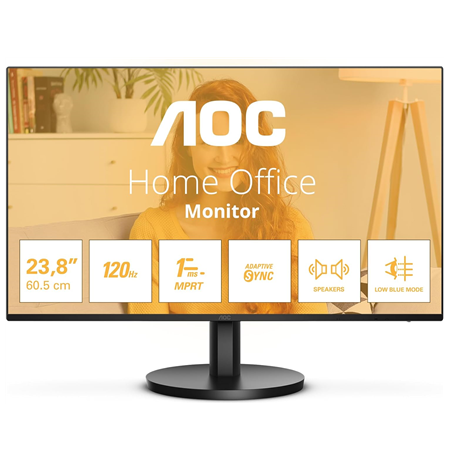 AOC 24B3QA2 | 24 " | IPS | FHD | 16:9 | 120 Hz | 1 ms | 1920 x 1080 pixels | 300 cd/m² | HDMI ports quantity 1 | Black