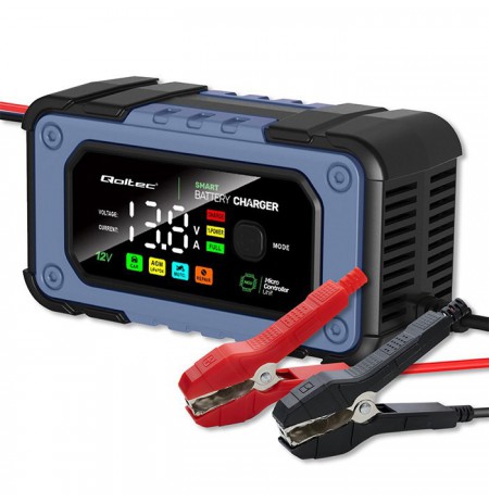 Qoltec 12V Smart Microprocessor Charger | 7A | Battery charger for AGM LiFePO4 GEL battery with repair function