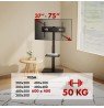 Stand / cart for TV Ergo-Office, max. load 50kg / 5kg shelf, max. VESA 600x400, built-in power strip, black, ER-304 B