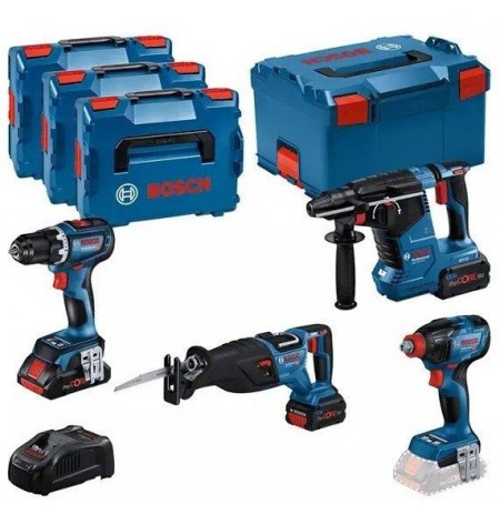 BOSCH. 18V COMBO KIT (GSR 18V-90C +GDX 18V-210C +GBH 18V-24C +GSA 18V-28) 1xPC4.0Ah 2xPC5.5Ah ...