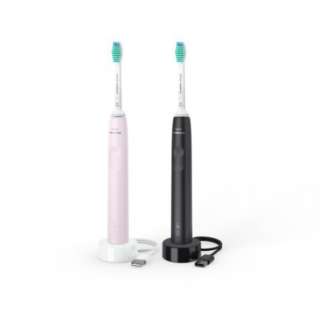 Philips Sonicare 3100 Series HX3675/15 2-pack Elektrinis dantų šepetėlis, Black, Sugar Rose