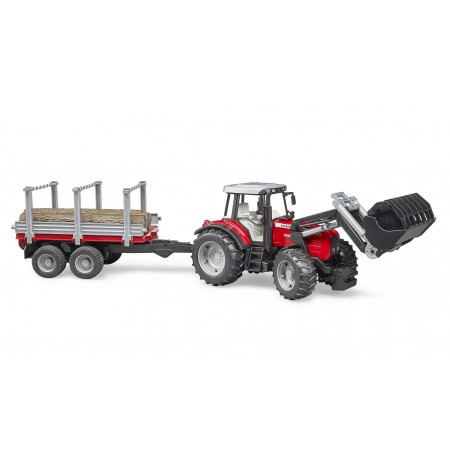 Massey Ferguson 7480 tractor with front loader and BRUDER tree trailer