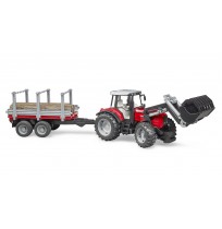 Massey Ferguson 7480 tractor with front loader and BRUDER tree trailer