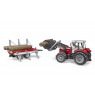 Massey Ferguson 7480 tractor with front loader and BRUDER tree trailer