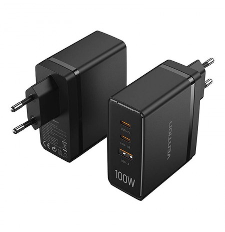 Vention FEGB0-EU 2xUSB-C 1xUSB-A 100W/100W/30W GaN network charger (black)
