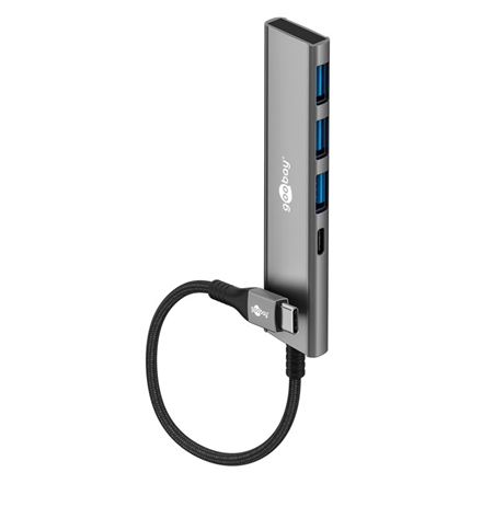 Goobay 76562 Slim 4-Port USB-Hub, USB-C auf USB-C™/USB-A, 5 Gbit/s, Grey