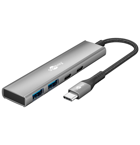 Goobay 76563 Slim 4-Port USB-Hub, USB-C™ auf USB-C™/USB-A, 5 Gbit/s, Grey