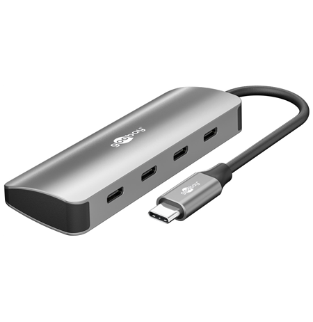 Goobay 76565 Slim 4-Port USB-Hub, USB-C™ auf USB-C™, 10 Gbit/s, Grey