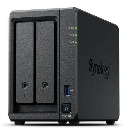 NAS Synology DS725+, Tower, 2x 2.5"/3.5" SATA + 2x M.2 2280 NVMe SSD, AMD Ryzen R1600, 4GB DDR4 (max.32GB), 1x 1GbE RJ-45, 1x