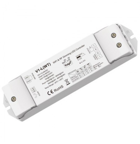 V1-L(WT) nuolatinės įtampos valdiklis 12-48V, 1x15A, Push-Dimm, Tuya, Wi-Fi