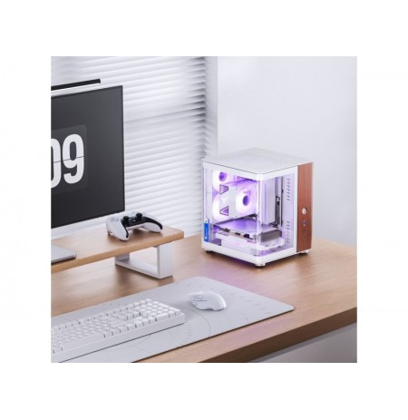 Jonsbo TK-0 PC Case, Mini-Tower, Mini-ITX, Tempered Glass, Wood - white