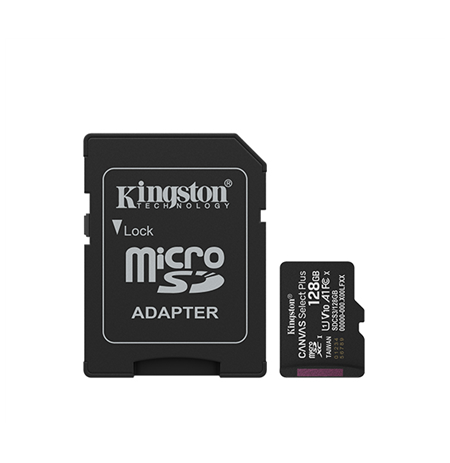Kingston Canvas Select Plus | 128 GB | microSD | Flash memory class Class 10, UHS-I, U1/U3, video class 10/30, A1