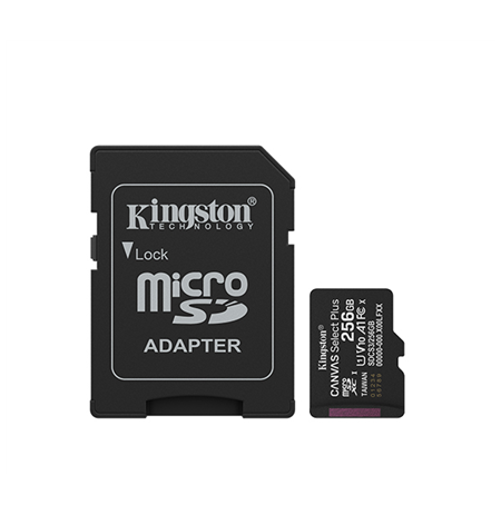 Kingston Canvas Select Plus | 256 GB | microSD | Flash memory class Class 10, UHS-I, U1/U3, video class 10/30, A1