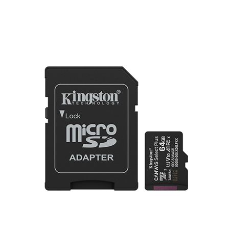 Kingston Canvas Select Plus | 64 GB | microSD | Flash memory class Class 10, UHS-I, U1/U3, video class 10/30, A1