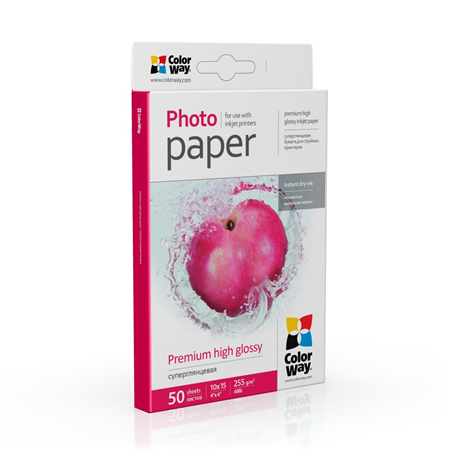 ColorWay Premium Highglossy Photo Paper, 255g/m, 10x15, 50pcs.