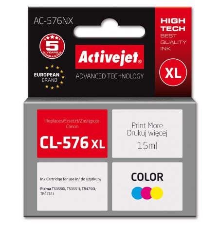 Activejet AC-576NX Canon printer ink, replacement Canon CL-576XL, Supreme, 15 ml, colour: blue, yellow, magenta