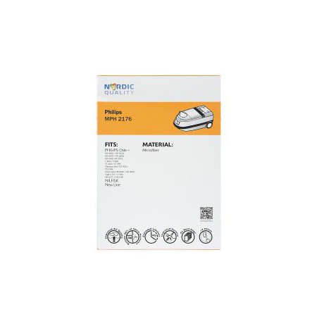 Dulkių maišeliai Nordic Quality MPH2176  Philips 5vnt+2 filtrai / 358079