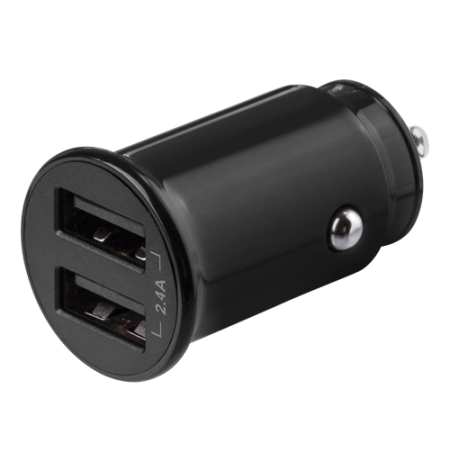 DELTACO 12/24 V USB įkroviklis su dvigubomis USB-A jungtimis, 2,4 A, 12 W, juodas USB-CAR124