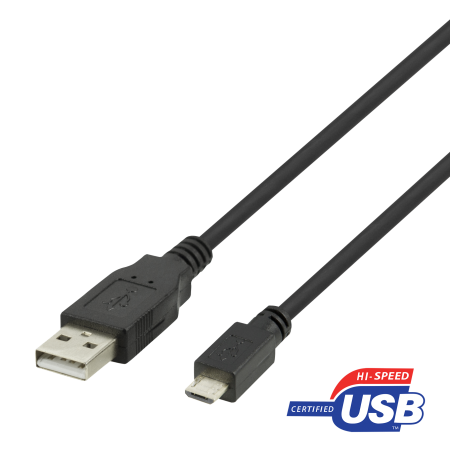 USB 2.0 Micro B kabelis DELTACO 2.4A, 1m, juodas / USB-301S-K / R00140008
