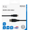USB 2.0 Micro B kabelis DELTACO 2.4A, 1m, juodas / USB-301S-K / R00140008