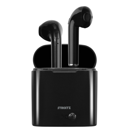 STREETZ True Wireless ausinės, 350 mAh dėklas, Bluetooth 5, juodos / TWS-0007