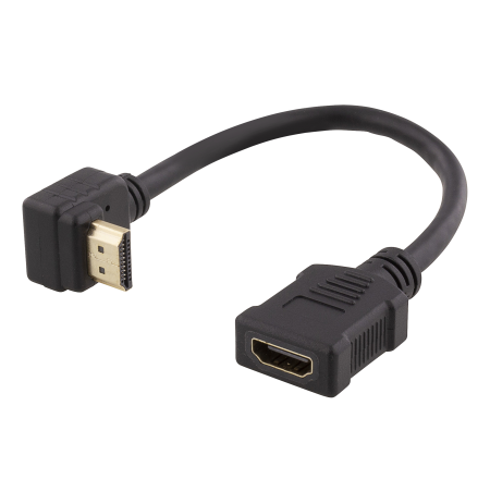 Lankstus HDMI adapteris DELTACO 0,2 m, pakreiptas, HDMI M / F, UHD, juodas / HDMI-21B
