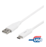  USB-C į USB-A kabelį, 1 m, 3A, USB 2.0, baltas DELTACO / USBC-1009M